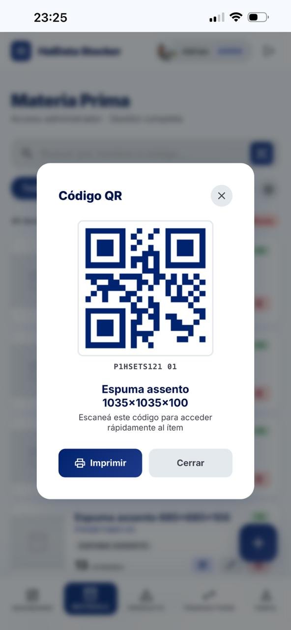 Pantalla de código QR en HalData Stocker